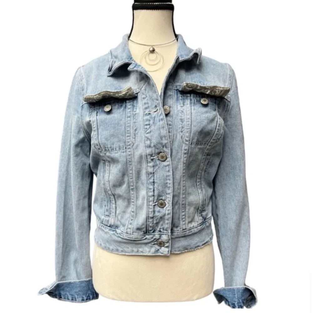 FREE PEOPLE denim jacket western button down denim small boho - Picture 10 of 11